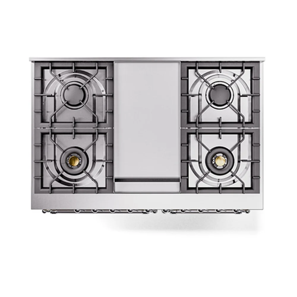 ILVE 40-Inch Nostalgie II Natural Gas Dual Fuel Range with 6 Burners, Griddle and Solid Door Oven in Antique White with Chrome Trim (UPD40FQNMPAWC) - Image 3
