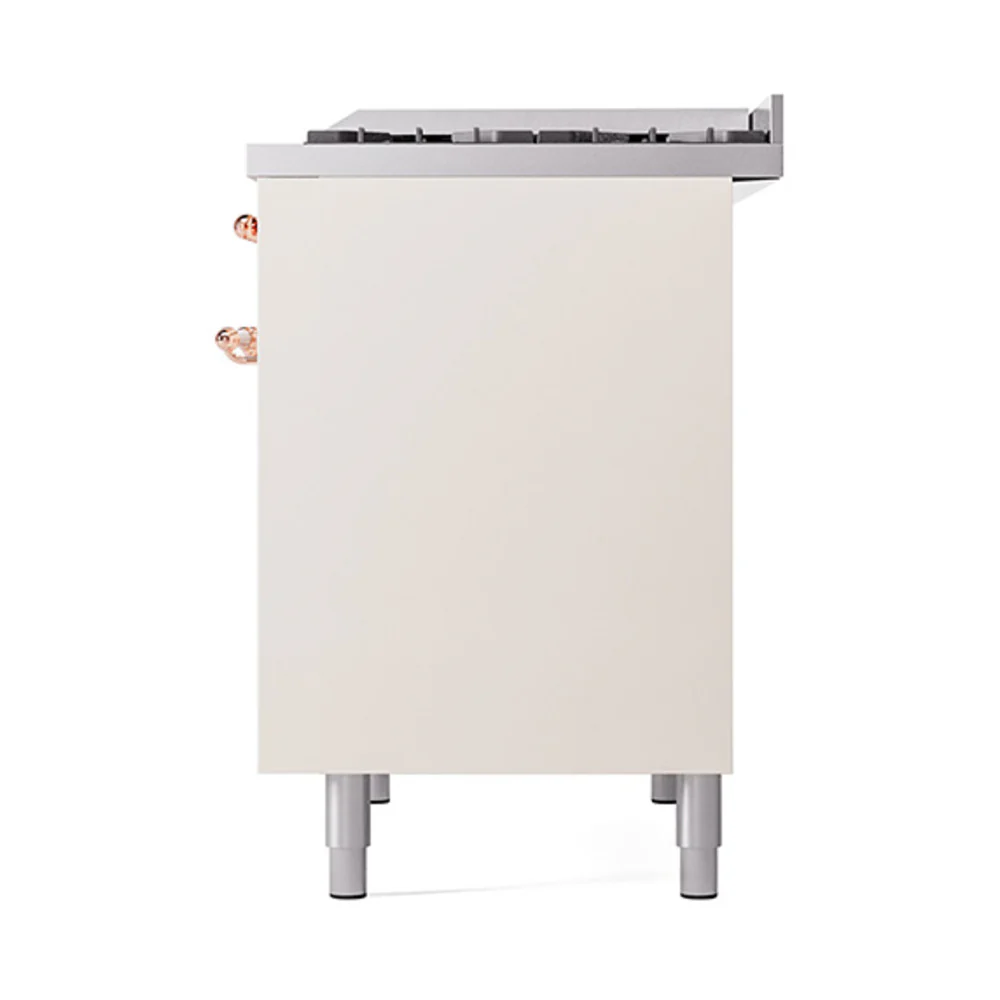 ILVE 40-Inch Nostalgie II Natural Gas Dual Fuel Range with 6 Burners, Griddle and Solid Door Oven in Antique White with Copper Trim (UPD40FQNMPAWP) - Image 5
