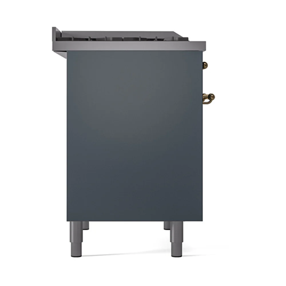 ILVE 40-Inch Nostalgie II Natural Gas Dual Fuel Range with 6 Burners, Griddle and Solid Door Oven in Blue Grey with Brass Trim (UPD40FQNMPBGG) - Image 4