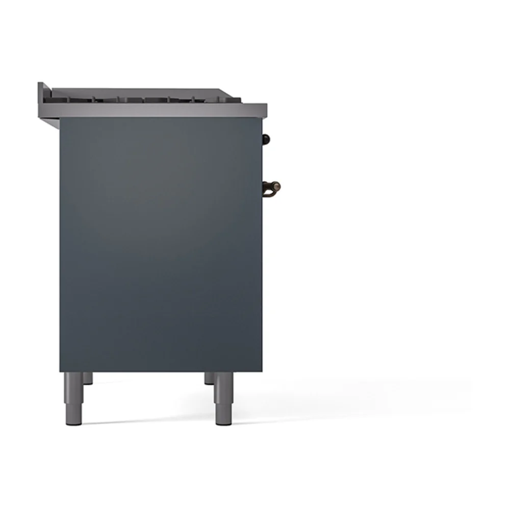 ILVE 40-Inch Nostalgie II Natural Gas Dual Fuel Range with 6 Burners, Griddle and Solid Door Oven in Blue Grey with Bronze Trim (UPD40FQNMPBGB) - Image 4