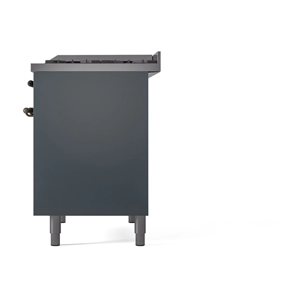 ILVE 40-Inch Nostalgie II Natural Gas Dual Fuel Range with 6 Burners, Griddle and Solid Door Oven in Blue Grey with Bronze Trim (UPD40FQNMPBGB) - Image 5