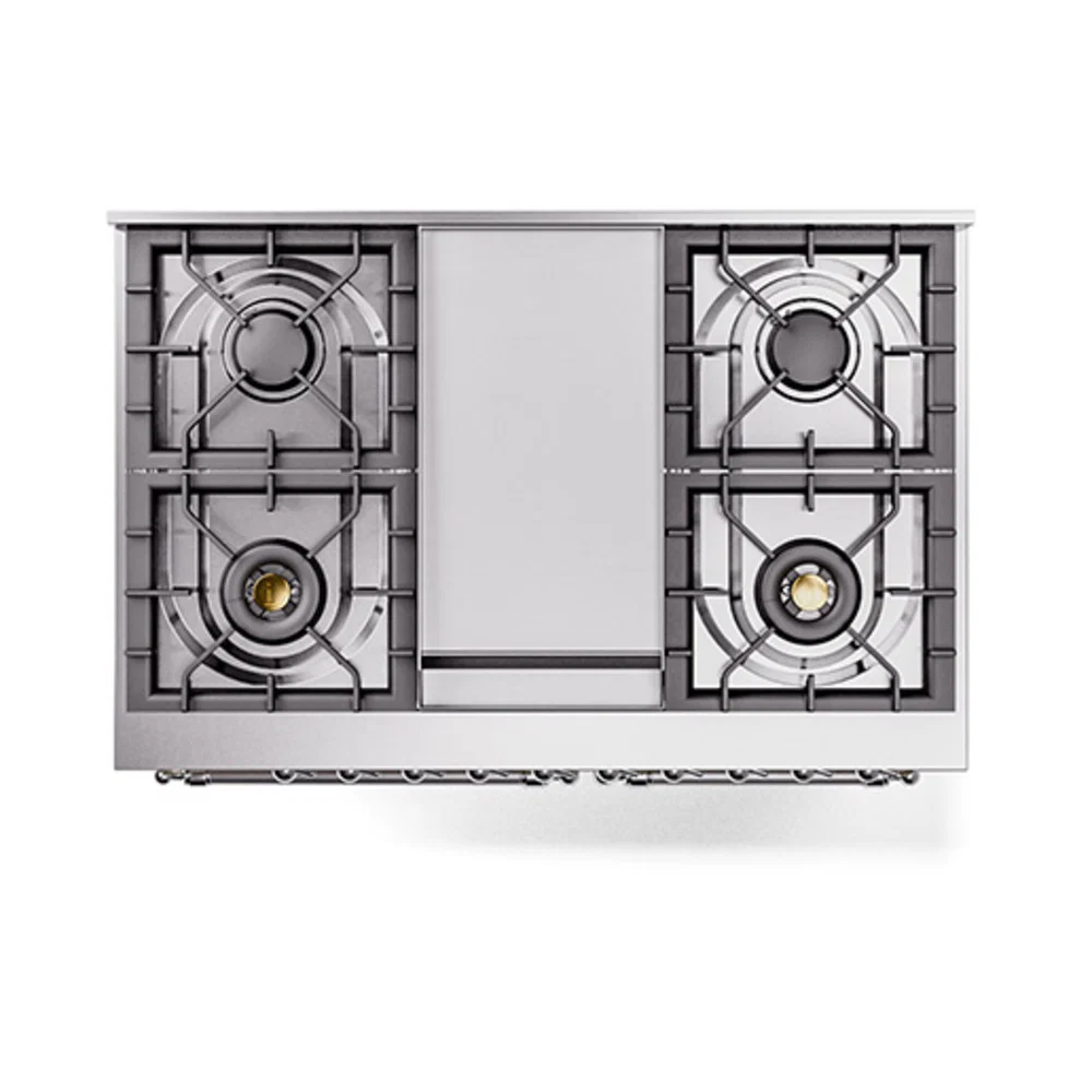 ILVE 40-Inch Nostalgie II Natural Gas Dual Fuel Range with 6 Burners, Griddle and Solid Door Oven in Blue Grey with Chrome Trim (UPD40FQNMPBGC) - Image 3