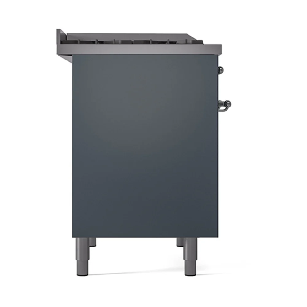 ILVE 40-Inch Nostalgie II Natural Gas Dual Fuel Range with 6 Burners, Griddle and Solid Door Oven in Blue Grey with Chrome Trim (UPD40FQNMPBGC) - Image 4