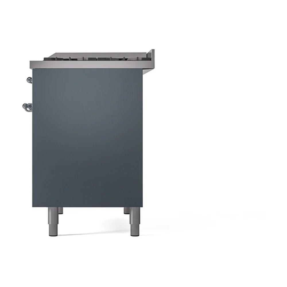 ILVE 40-Inch Nostalgie II Natural Gas Dual Fuel Range with 6 Burners, Griddle and Solid Door Oven in Blue Grey with Chrome Trim (UPD40FQNMPBGC) - Image 5