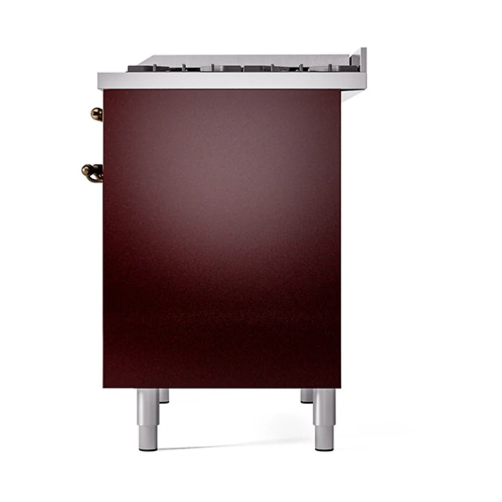 ILVE 40-Inch Nostalgie II Natural Gas Dual Fuel Range with 6 Burners, Griddle and Solid Door Oven in Burgundy with Bronze Trim (UPD40FQNMPBUB) - Image 5