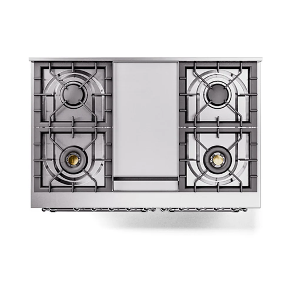 ILVE 40-Inch Nostalgie II Natural Gas Dual Fuel Range with 6 Burners, Griddle and Solid Door Oven in Burgundy with Chrome Trim (UPD40FQNMPBUC) - Image 3
