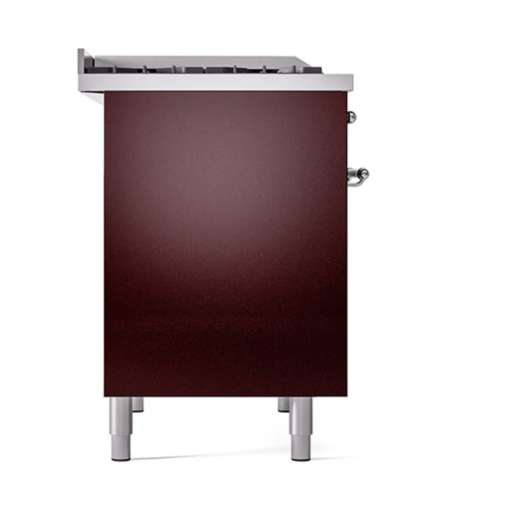 ILVE 40-Inch Nostalgie II Natural Gas Dual Fuel Range with 6 Burners, Griddle and Solid Door Oven in Burgundy with Chrome Trim (UPD40FQNMPBUC) - Image 4