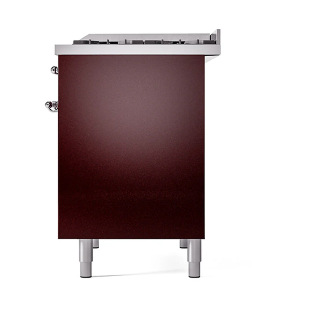 ILVE 40-Inch Nostalgie II Natural Gas Dual Fuel Range with 6 Burners, Griddle and Solid Door Oven in Burgundy with Chrome Trim (UPD40FQNMPBUC) - Image 5