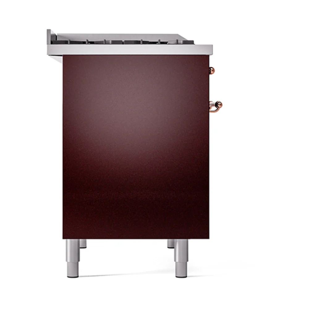 ILVE 40-Inch Nostalgie II Natural Gas Dual Fuel Range with 6 Burners, Griddle and Solid Door Oven in Burgundy with Copper Trim (UPD40FQNMPBUP) - Image 4
