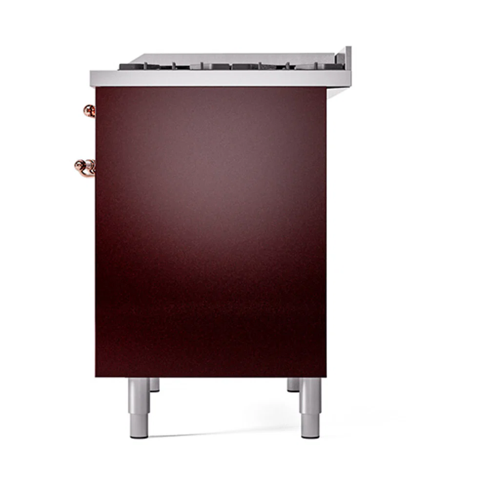 ILVE 40-Inch Nostalgie II Natural Gas Dual Fuel Range with 6 Burners, Griddle and Solid Door Oven in Burgundy with Copper Trim (UPD40FQNMPBUP) - Image 5
