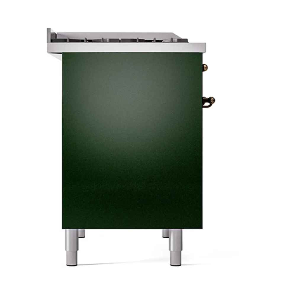 ILVE 40-Inch Nostalgie II Natural Gas Dual Fuel Range with 6 Burners, Griddle and Solid Door Oven in Emerald Green with Bronze Trim (UPD40FQNMPEGB) - Image 4