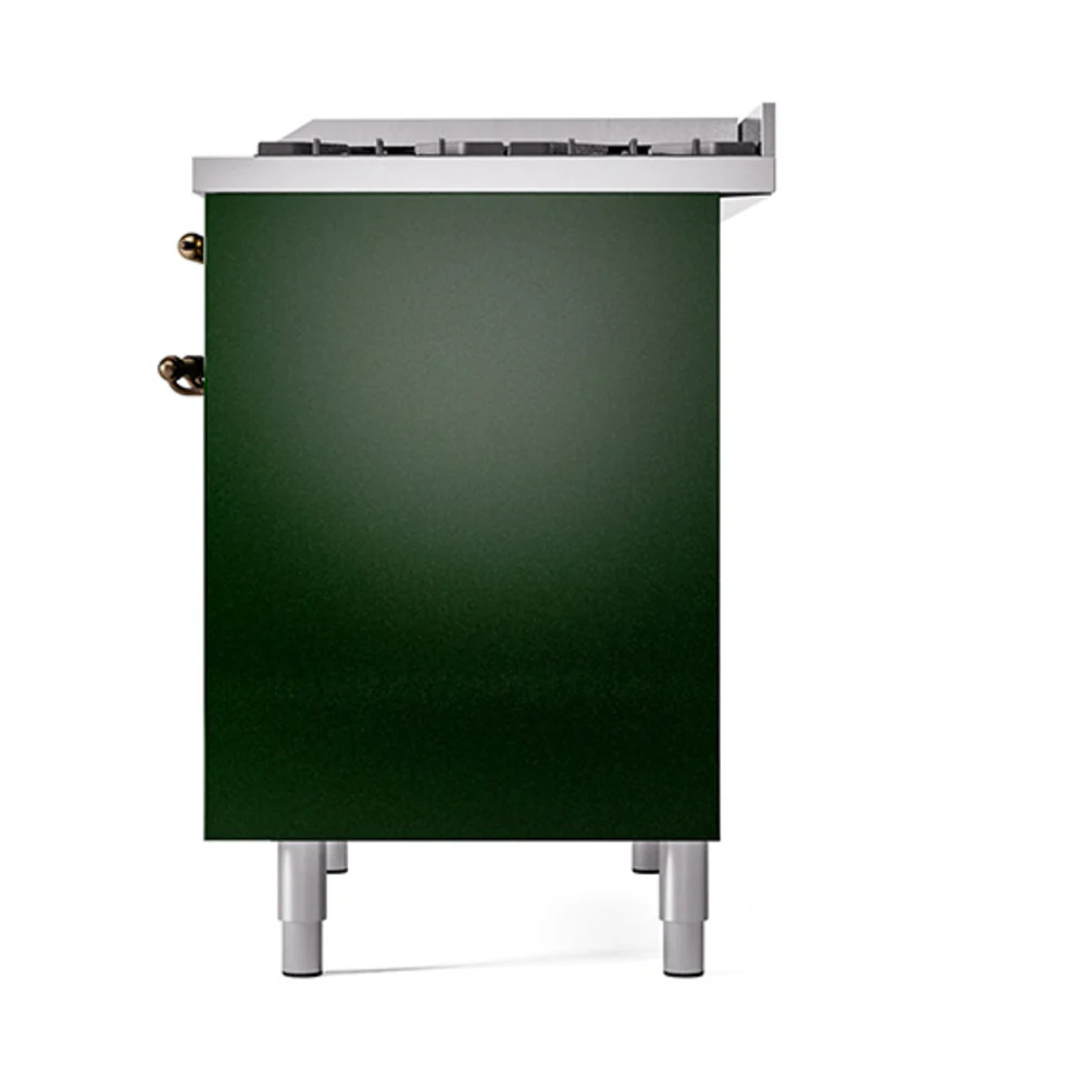ILVE 40-Inch Nostalgie II Natural Gas Dual Fuel Range with 6 Burners, Griddle and Solid Door Oven in Emerald Green with Bronze Trim (UPD40FQNMPEGB) - Image 5