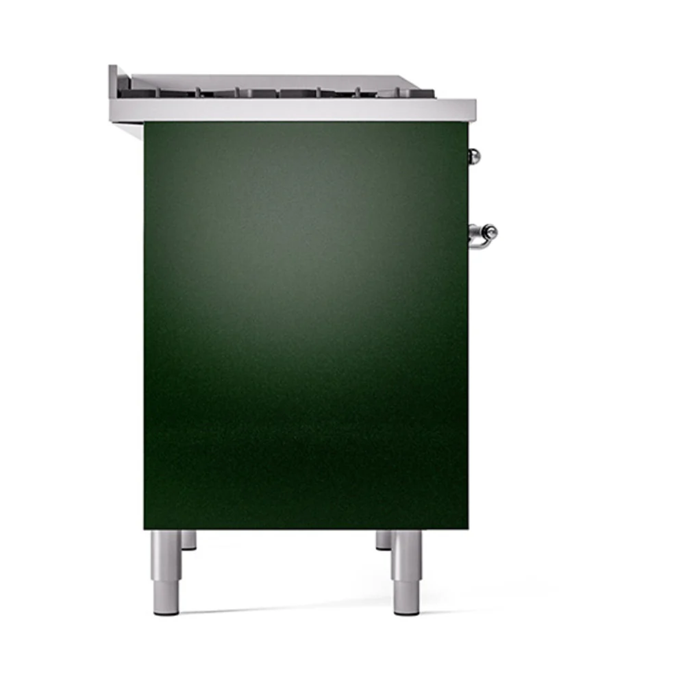 ILVE 40-Inch Nostalgie II Natural Gas Dual Fuel Range with 6 Burners, Griddle and Solid Door Oven in Emerald Green with Chrome Trim (UPD40FQNMPEGC) - Image 4