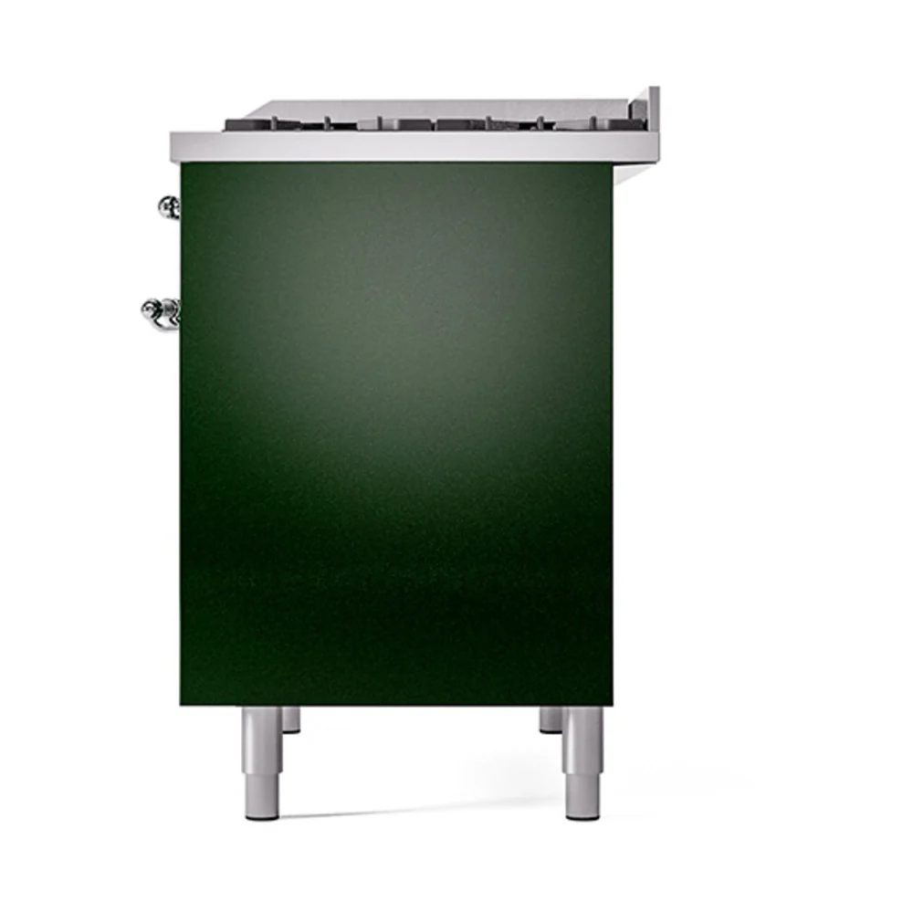 ILVE 40-Inch Nostalgie II Natural Gas Dual Fuel Range with 6 Burners, Griddle and Solid Door Oven in Emerald Green with Chrome Trim (UPD40FQNMPEGC) - Image 5