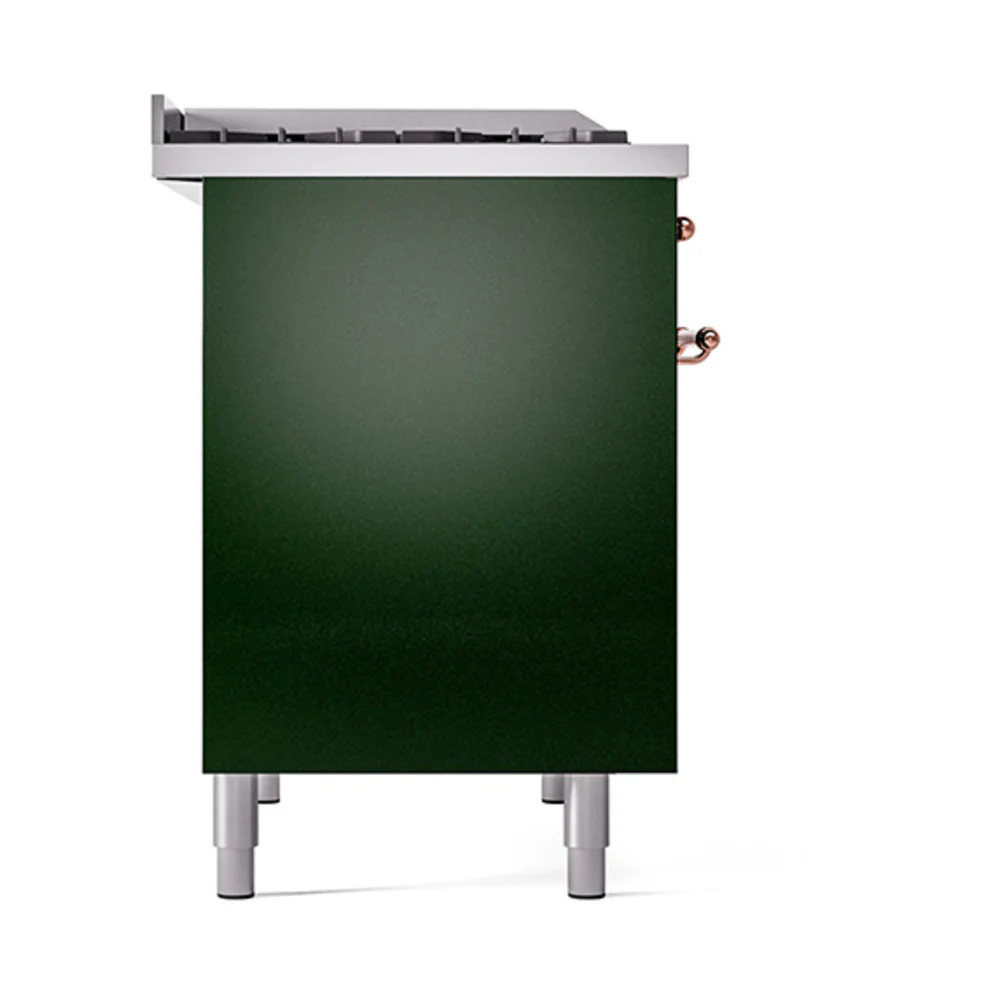 ILVE 40-Inch Nostalgie II Natural Gas Dual Fuel Range with 6 Burners, Griddle and Solid Door Oven in Emerald Green with Copper Trim (UPD40FQNMPEGP) - Image 4