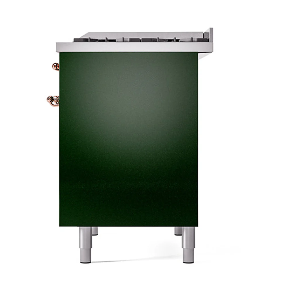 ILVE 40-Inch Nostalgie II Natural Gas Dual Fuel Range with 6 Burners, Griddle and Solid Door Oven in Emerald Green with Copper Trim (UPD40FQNMPEGP) - Image 5