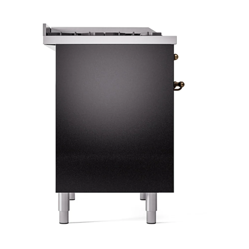ILVE 40-Inch Nostalgie II Natural Gas Dual Fuel Range with 6 Burners, Griddle and Solid Door Oven in Glossy Black with Bronze Trim (UPD40FQNMPBKB) - Image 4