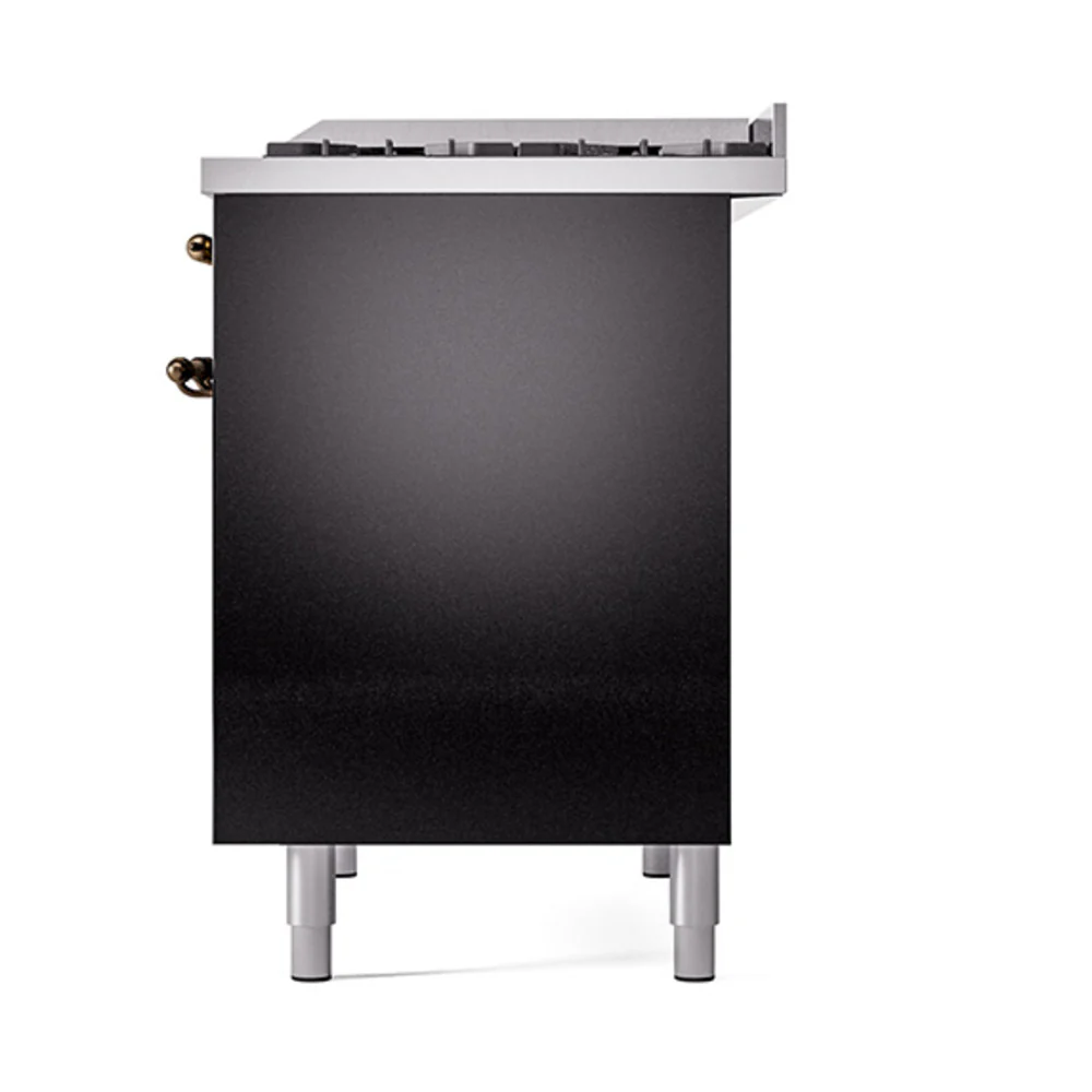 ILVE 40-Inch Nostalgie II Natural Gas Dual Fuel Range with 6 Burners, Griddle and Solid Door Oven in Glossy Black with Bronze Trim (UPD40FQNMPBKB) - Image 5