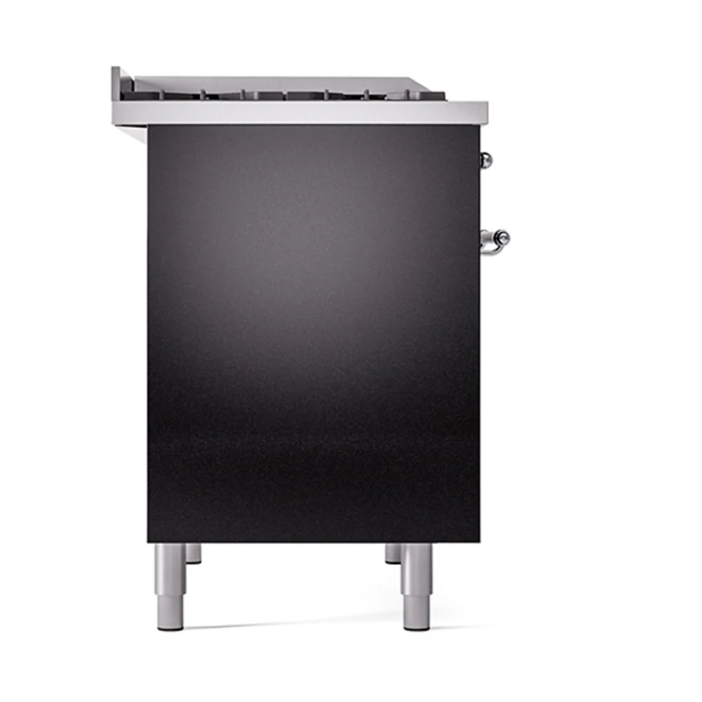 ILVE 40-Inch Nostalgie II Natural Gas Dual Fuel Range with 6 Burners, Griddle and Solid Door Oven in Glossy Black with Chrome Trim (UPD40FQNMPBKC) - Image 4