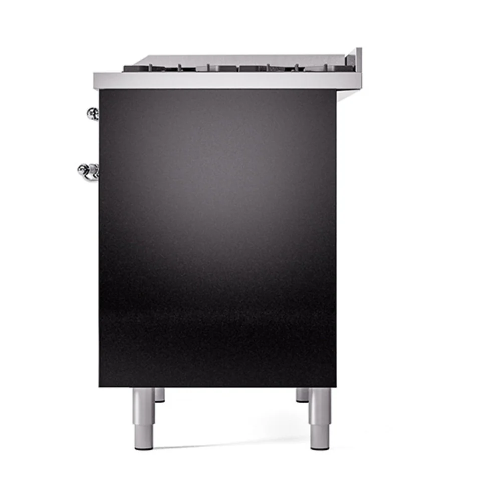 ILVE 40-Inch Nostalgie II Natural Gas Dual Fuel Range with 6 Burners, Griddle and Solid Door Oven in Glossy Black with Chrome Trim (UPD40FQNMPBKC) - Image 5