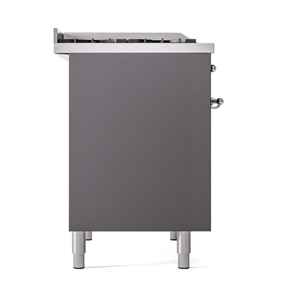 ILVE 40-Inch Nostalgie II Natural Gas Dual Fuel Range with 6 Burners, Griddle and Solid Door Oven in Matte Graphite in Chrome Trim (UPD40FQNMPMGC) - Image 4