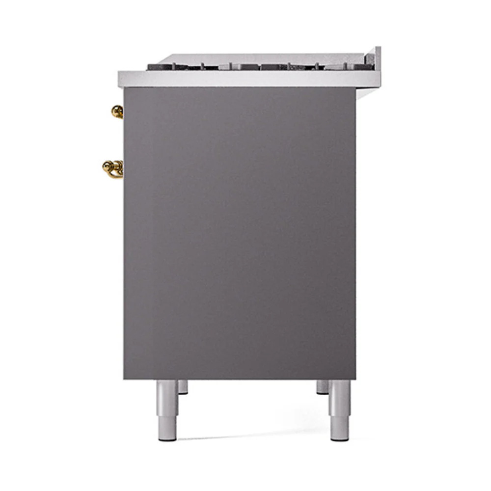 ILVE 40-Inch Nostalgie II Natural Gas Dual Fuel Range with 6 Burners, Griddle and Solid Door Oven  in Matte Graphite with Brass Trim (UPD40FQNMPMGG) - Image 5
