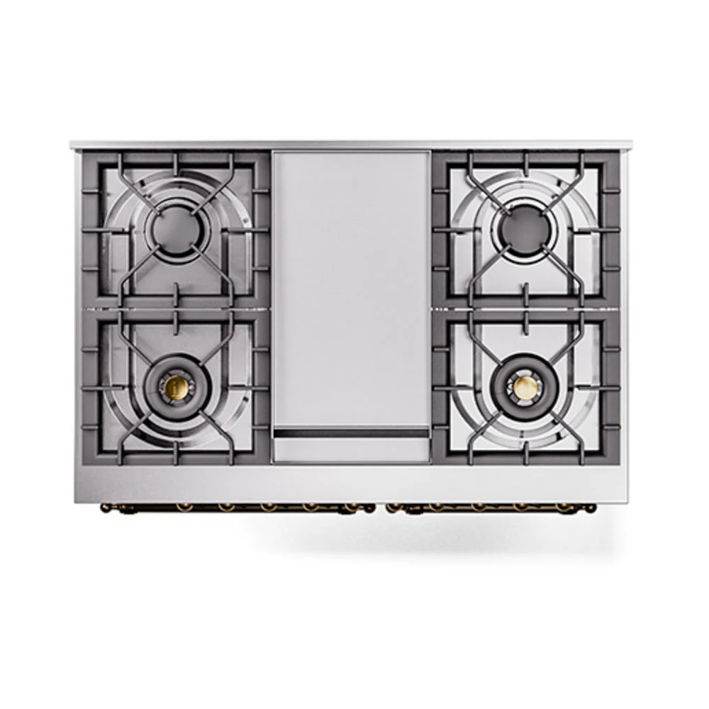 ILVE 40-Inch Nostalgie II Natural Gas Dual Fuel Range with 6 Burners, Griddle and Solid Door Oven in Matte Graphite with Bronze Trim (UPD40FQNMPMGB) - Image 3