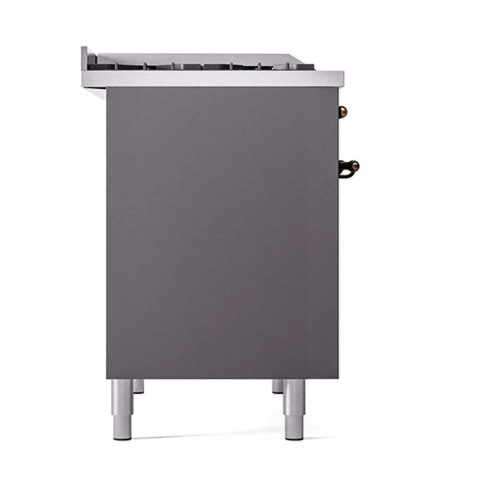 ILVE 40-Inch Nostalgie II Natural Gas Dual Fuel Range with 6 Burners, Griddle and Solid Door Oven in Matte Graphite with Bronze Trim (UPD40FQNMPMGB) - Image 4
