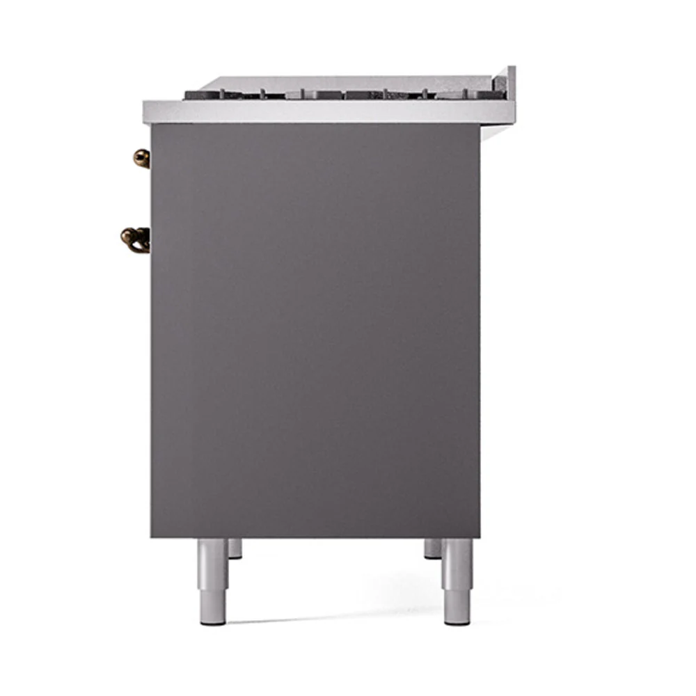 ILVE 40-Inch Nostalgie II Natural Gas Dual Fuel Range with 6 Burners, Griddle and Solid Door Oven in Matte Graphite with Bronze Trim (UPD40FQNMPMGB) - Image 5
