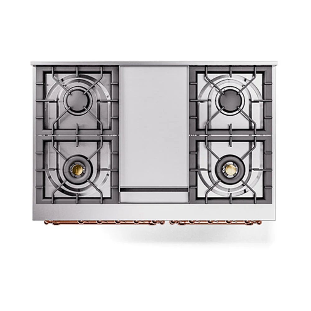 ILVE 40-Inch Nostalgie II Natural Gas Dual Fuel Range with 6 Burners, Griddle and Solid Door Oven in Matte Graphite with Copper Trim (UPD40FQNMPMGP) - Image 3