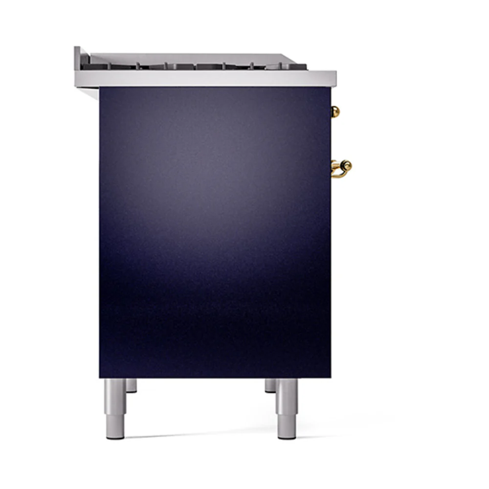 ILVE 40-Inch Nostalgie II Natural Gas Dual Fuel Range with 6 Burners, Griddle and Solid Door Oven in Midnight Blue with Brass Trim (UPD40FQNMPMBG) - Image 4