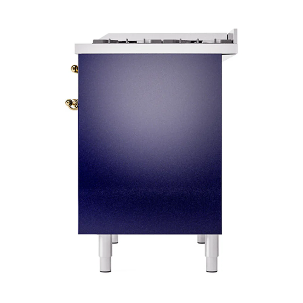 ILVE 40-Inch Nostalgie II Natural Gas Dual Fuel Range with 6 Burners, Griddle and Solid Door Oven in Midnight Blue with Brass Trim (UPD40FQNMPMBG) - Image 5
