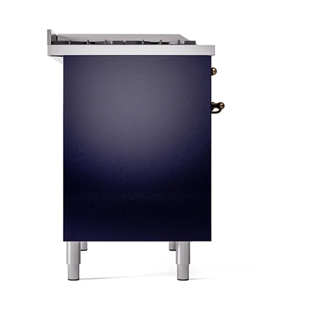 ILVE 40-Inch Nostalgie II Natural Gas Dual Fuel Range with 6 Burners, Griddle and Solid Door Oven in Midnight Blue with Bronze Trim (UPD40FQNMPMBB) - Image 4