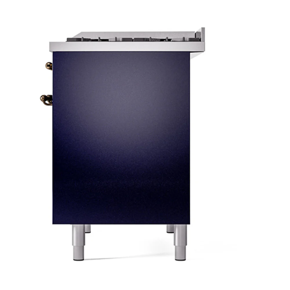 ILVE 40-Inch Nostalgie II Natural Gas Dual Fuel Range with 6 Burners, Griddle and Solid Door Oven in Midnight Blue with Bronze Trim (UPD40FQNMPMBB) - Image 5