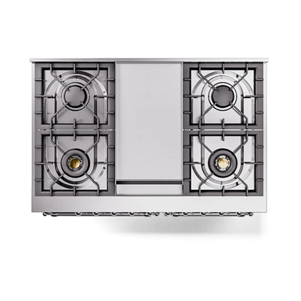ILVE 40-Inch Nostalgie II Natural Gas Dual Fuel Range with 6 Burners, Griddle and Solid Door Oven in Midnight Blue with Chrome Trim (UPD40FQNMPMBC) - Image 3