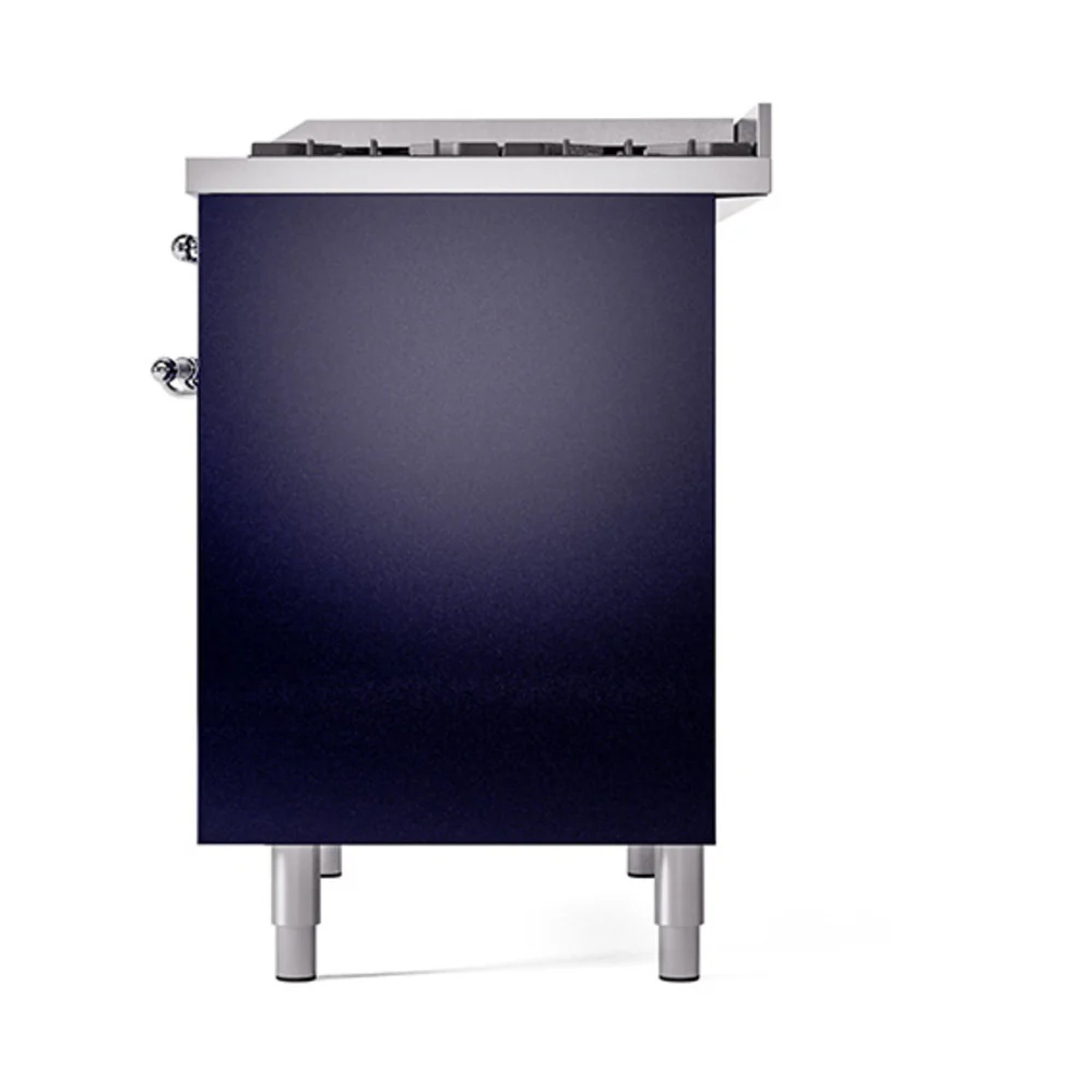 ILVE 40-Inch Nostalgie II Natural Gas Dual Fuel Range with 6 Burners, Griddle and Solid Door Oven in Midnight Blue with Chrome Trim (UPD40FQNMPMBC) - Image 5
