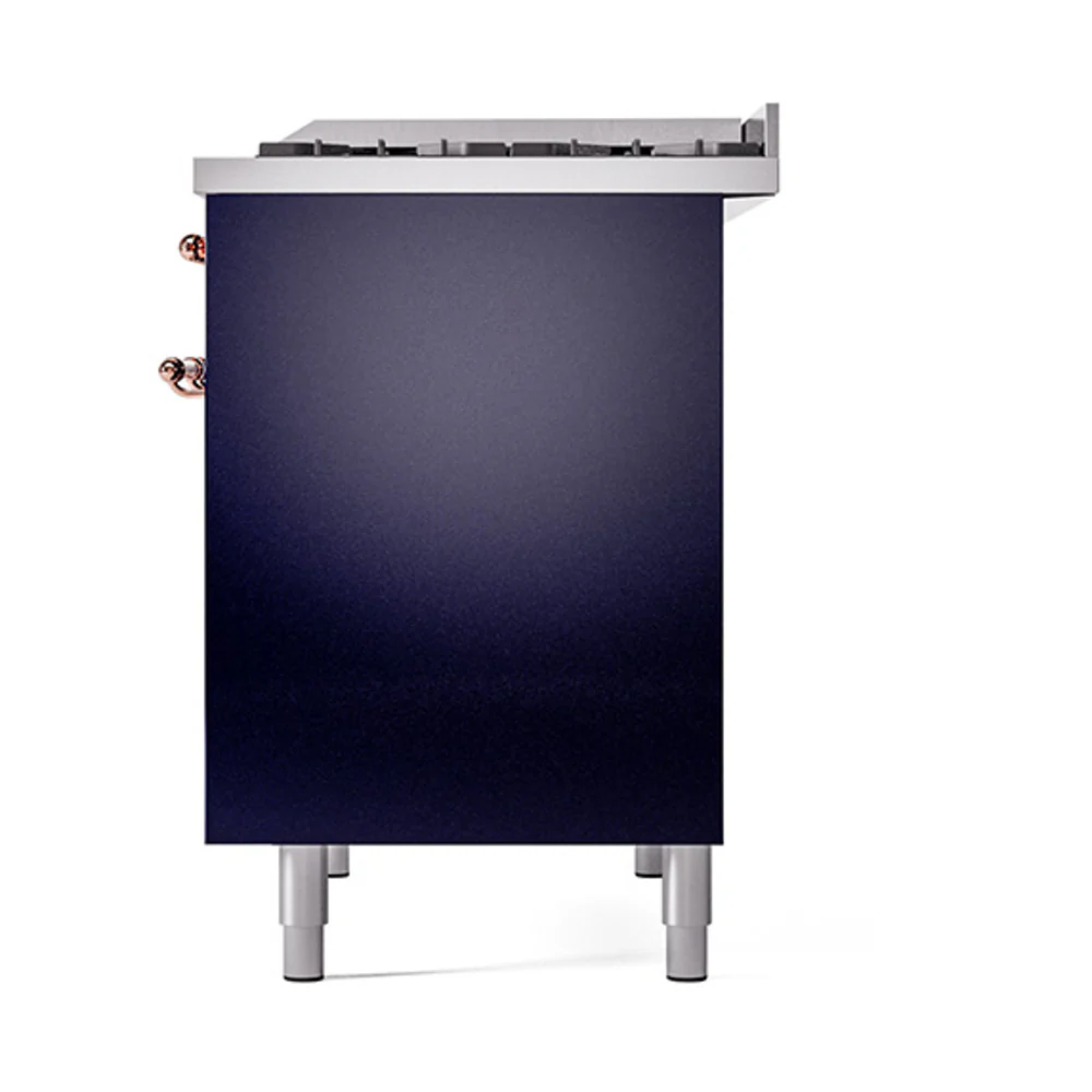ILVE 40-Inch Nostalgie II Natural Gas Dual Fuel Range with 6 Burners, Griddle and Solid Door Oven in Midnight Blue with Copper Trim (UPD40FQNMPMBP) - Image 5