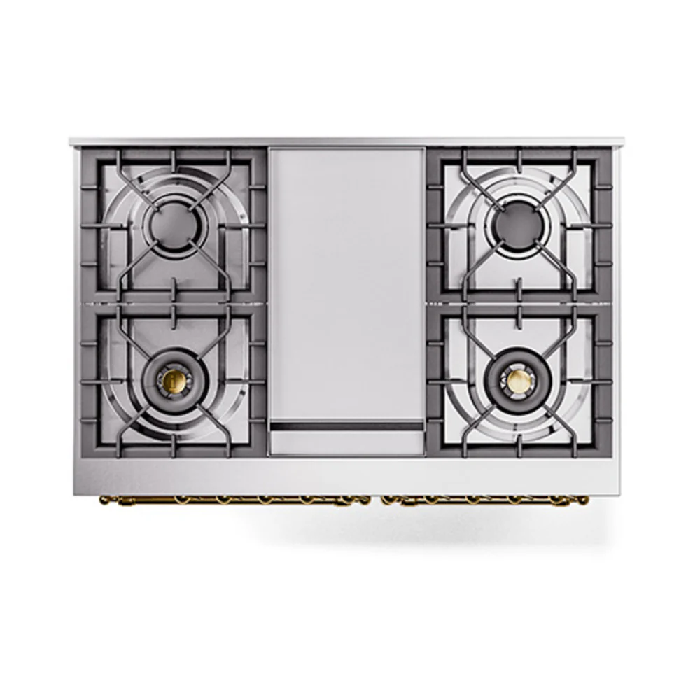 ILVE 40-Inch Nostalgie II Natural Gas Dual Fuel Range with 6 Burners, Griddle and Solid Door Oven in RAL with Brass Trim (UPD40FQNMPRAG) - Image 3