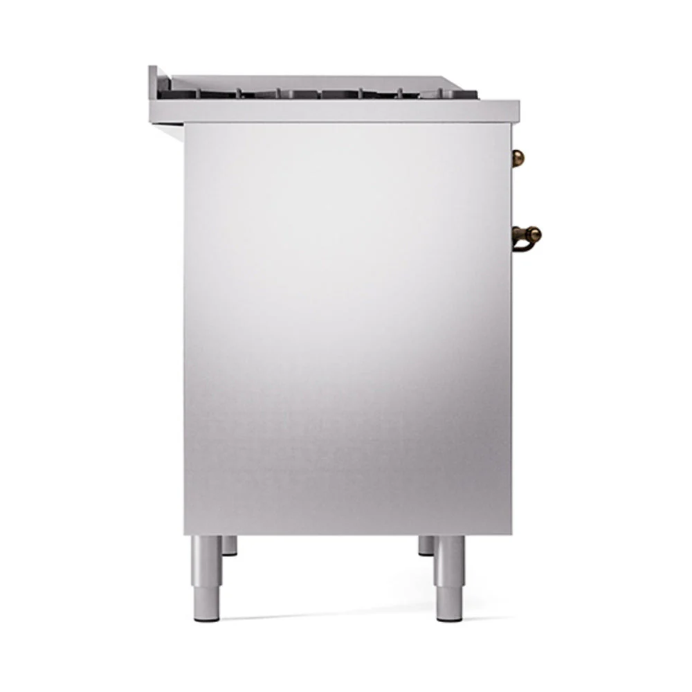 ILVE 40-Inch Nostalgie II Natural Gas Dual Fuel Range with 6 Burners, Griddle and Solid Door Oven in Stainless Steel with Bronze Trim(UPD40FQNMPSSB) - Image 4
