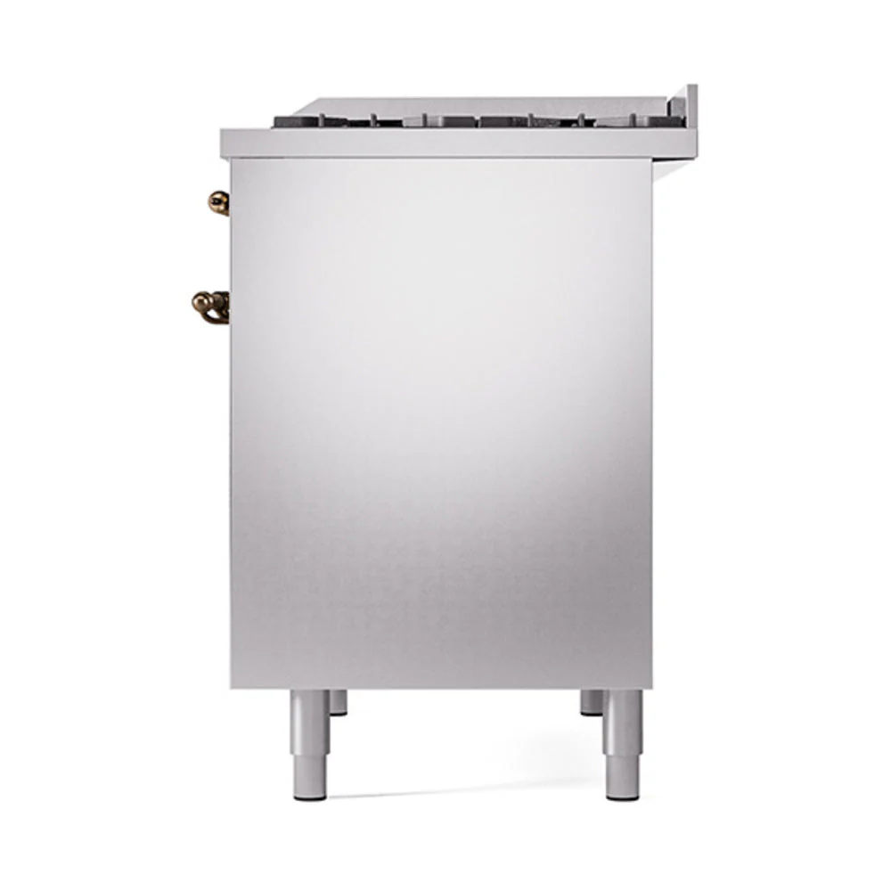 ILVE 40-Inch Nostalgie II Natural Gas Dual Fuel Range with 6 Burners, Griddle and Solid Door Oven in Stainless Steel with Bronze Trim(UPD40FQNMPSSB) - Image 5