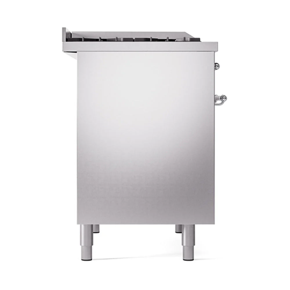 ILVE 40-Inch Nostalgie II Natural Gas Dual Fuel Range with 6 Burners, Griddle and Solid Door Oven in Stainless Steel with Chrome Trim (UPD40FQNMPSSC) - Image 4