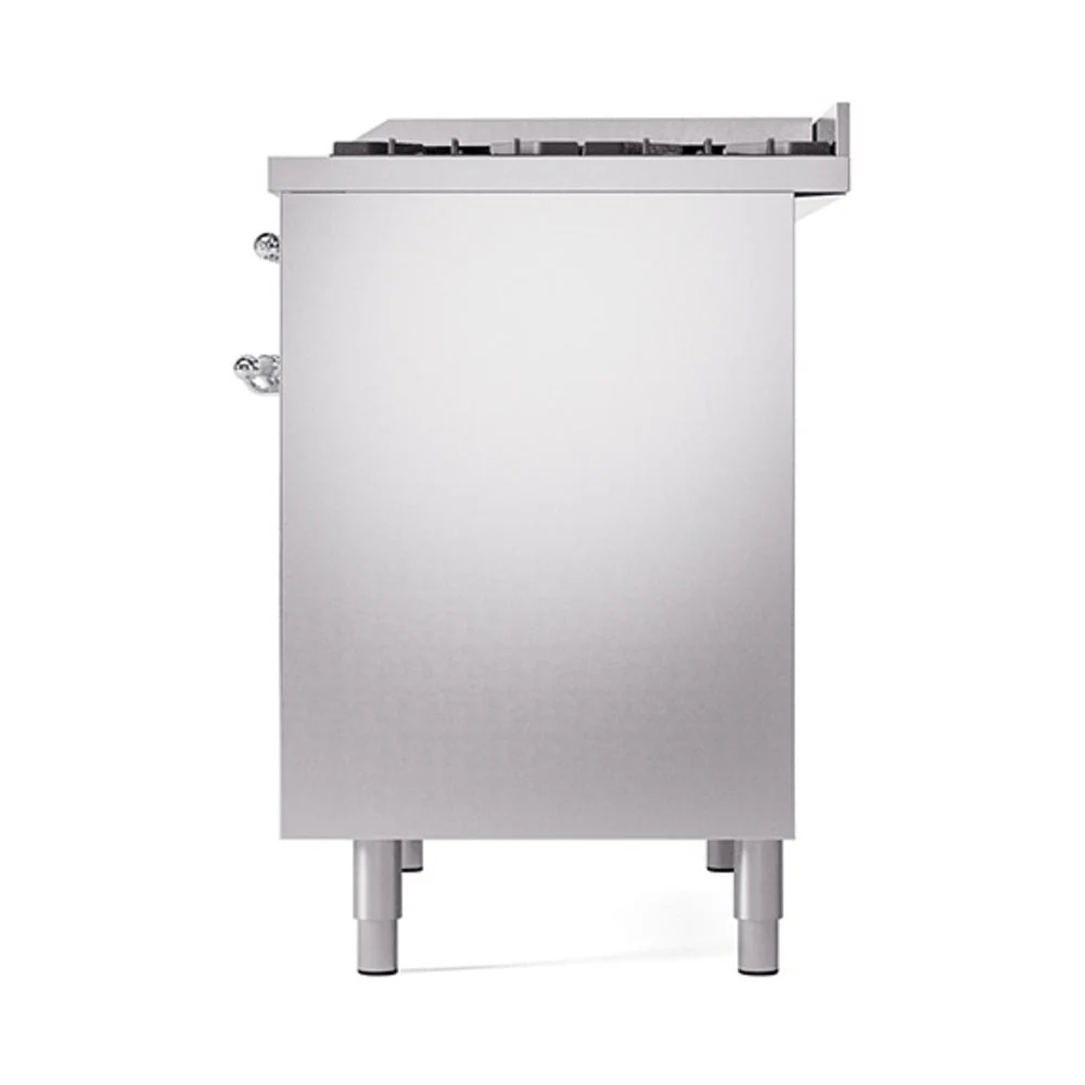 ILVE 40-Inch Nostalgie II Natural Gas Dual Fuel Range with 6 Burners, Griddle and Solid Door Oven in Stainless Steel with Chrome Trim (UPD40FQNMPSSC) - Image 5