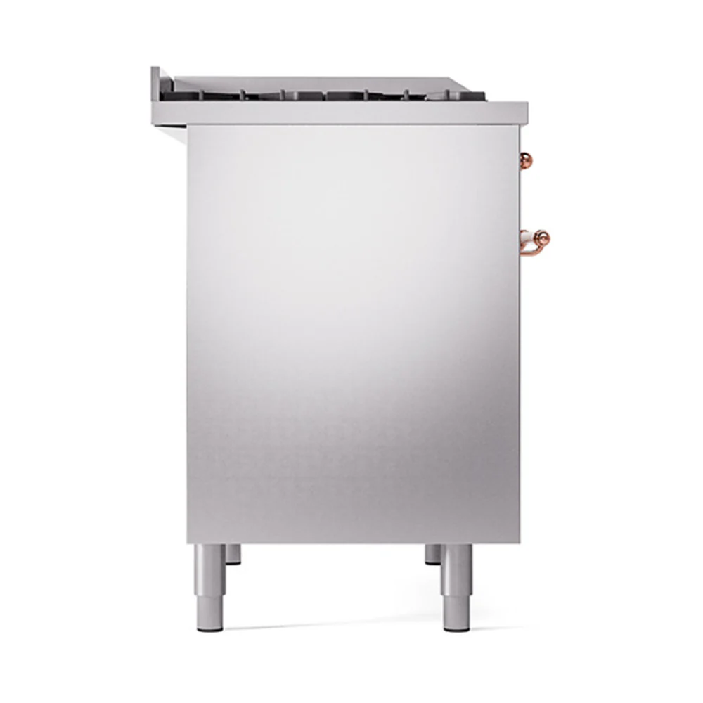 ILVE 40-Inch Nostalgie II Natural Gas Dual Fuel Range with 6 Burners, Griddle and Solid Door Oven in Stainless Steel with Copper Trim (UPD40FQNMPSSP) - Image 4