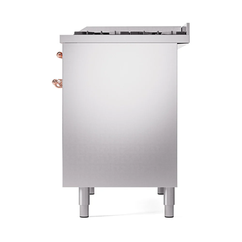 ILVE 40-Inch Nostalgie II Natural Gas Dual Fuel Range with 6 Burners, Griddle and Solid Door Oven in Stainless Steel with Copper Trim (UPD40FQNMPSSP) - Image 5