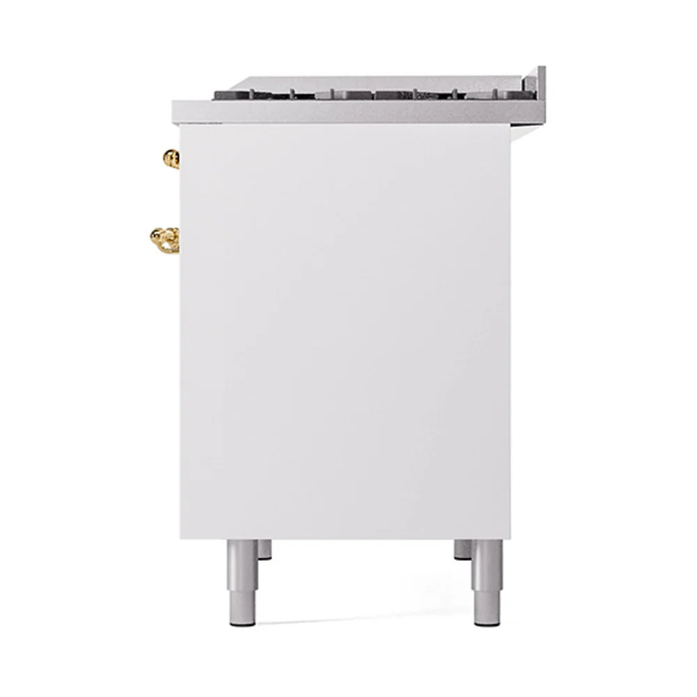 ILVE 40-Inch Nostalgie II Natural Gas Dual Fuel Range with 6 Burners, Griddle and Solid Door Oven in White with Brass Trim (UPD40FQNMPWHG) - Image 5