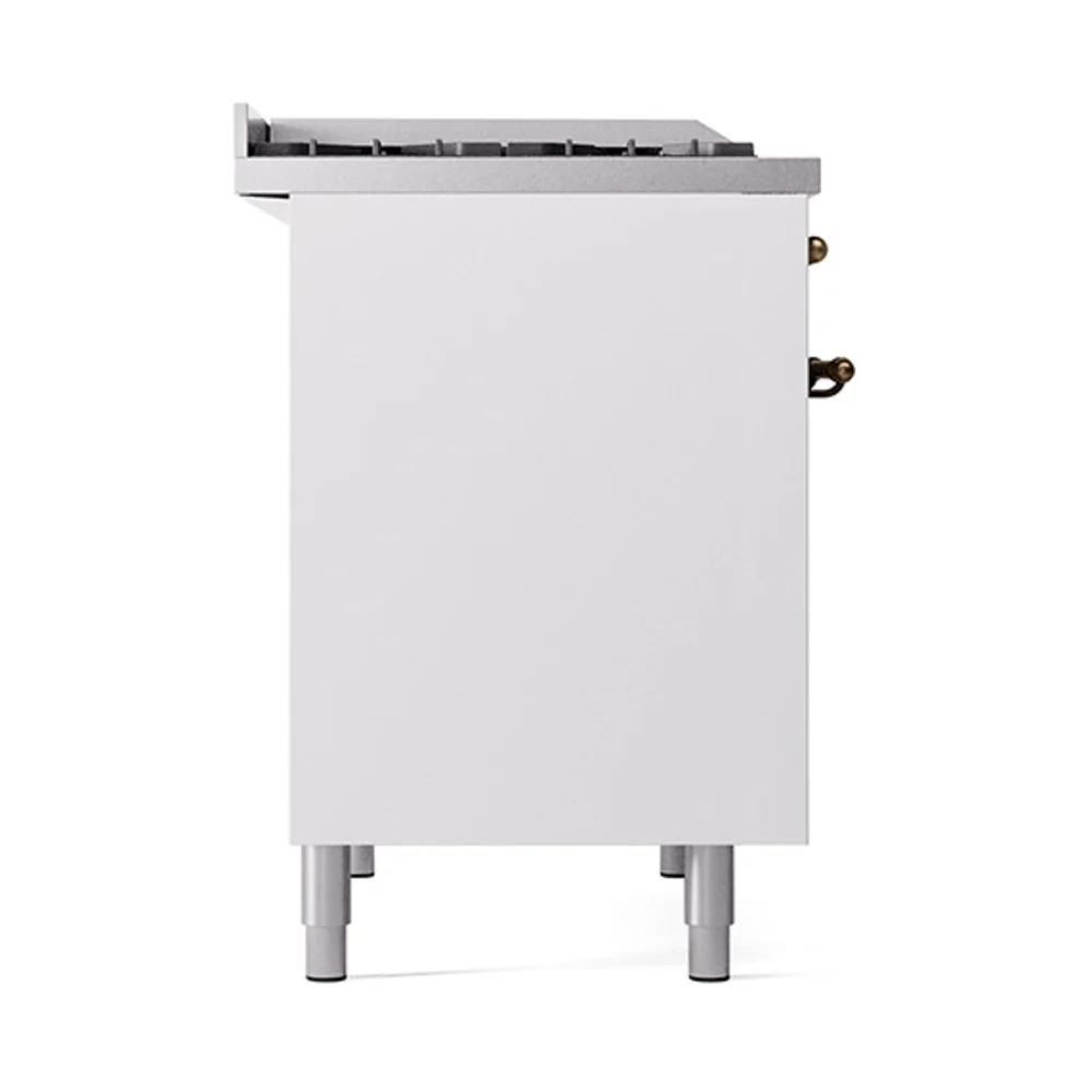 ILVE 40-Inch Nostalgie II Natural Gas Dual Fuel Range with 6 Burners, Griddle and Solid Door Oven in White with Bronze Trim (UPD40FQNMPWHB) - Image 4