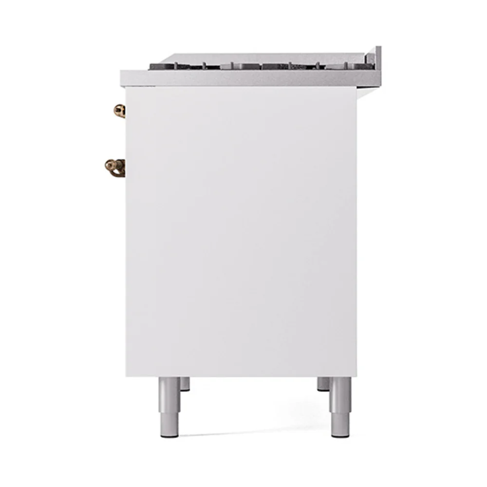 ILVE 40-Inch Nostalgie II Natural Gas Dual Fuel Range with 6 Burners, Griddle and Solid Door Oven in White with Bronze Trim (UPD40FQNMPWHB) - Image 5
