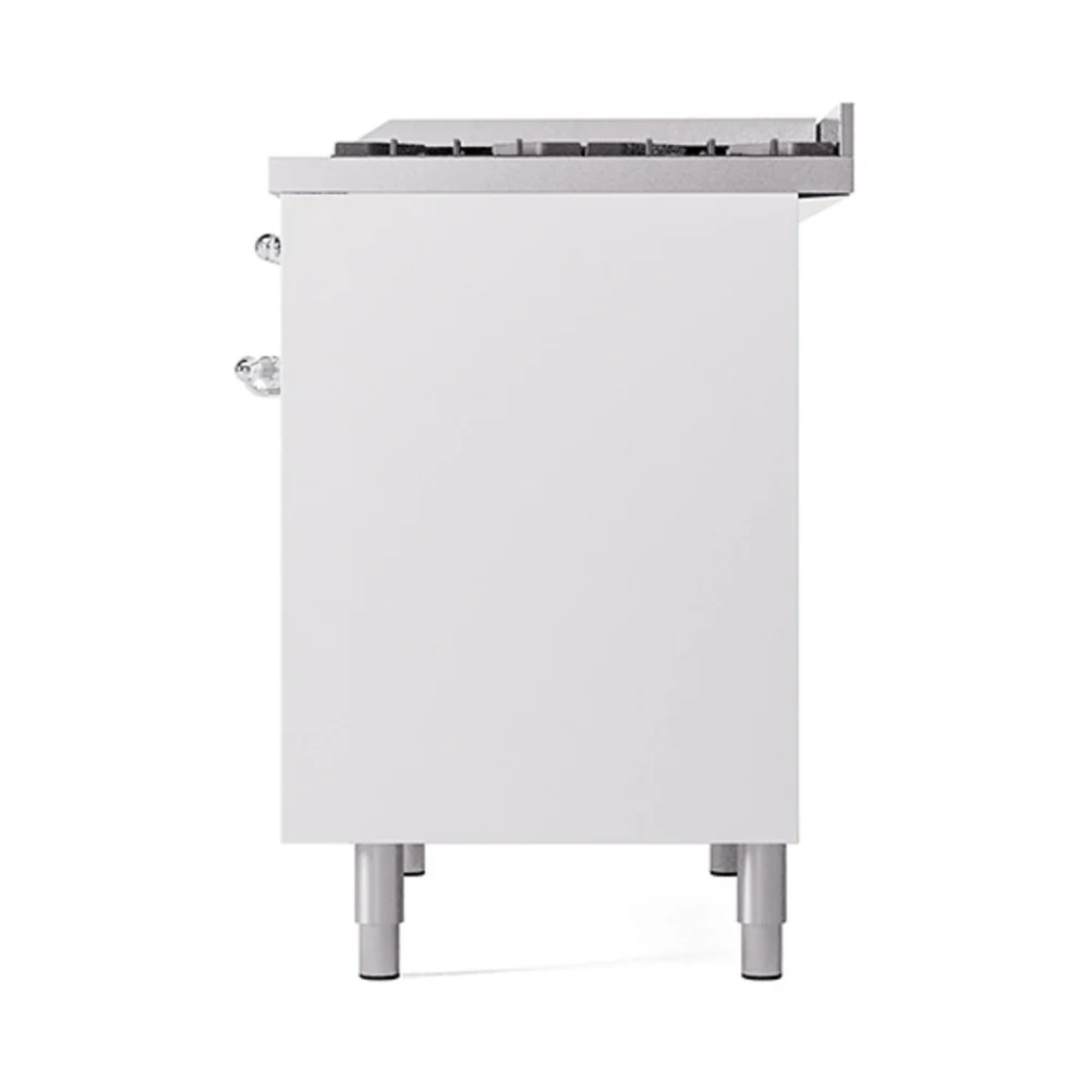 ILVE 40-Inch Nostalgie II Natural Gas Dual Fuel Range with 6 Burners, Griddle and Solid Door Oven in White with Chrome Trim (UPD40FQNMPWHC) - Image 5