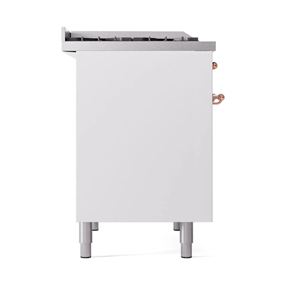ILVE 40-Inch Nostalgie II Natural Gas Dual Fuel Range with 6 Burners, Griddle and Solid Door Oven in White with Copper Trim (UPD40FQNMPWHP) - Image 4