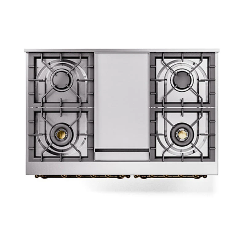 ILVE 40-Inch Nostalgie II Noblesse Natural Gas Dual Fuel Range with Solid Door Oven in Antique White with Copper Trim (UND40FQNMPAWP) - Image 3